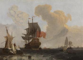 A man-o-war in choppy seas by 
																			Michiel Maddersteg